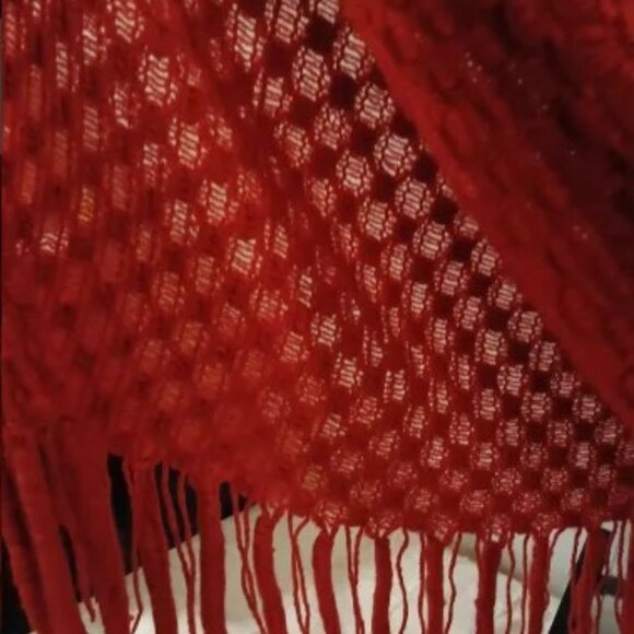 Woman's Red Knited Ponchos - Picture 4 of 8